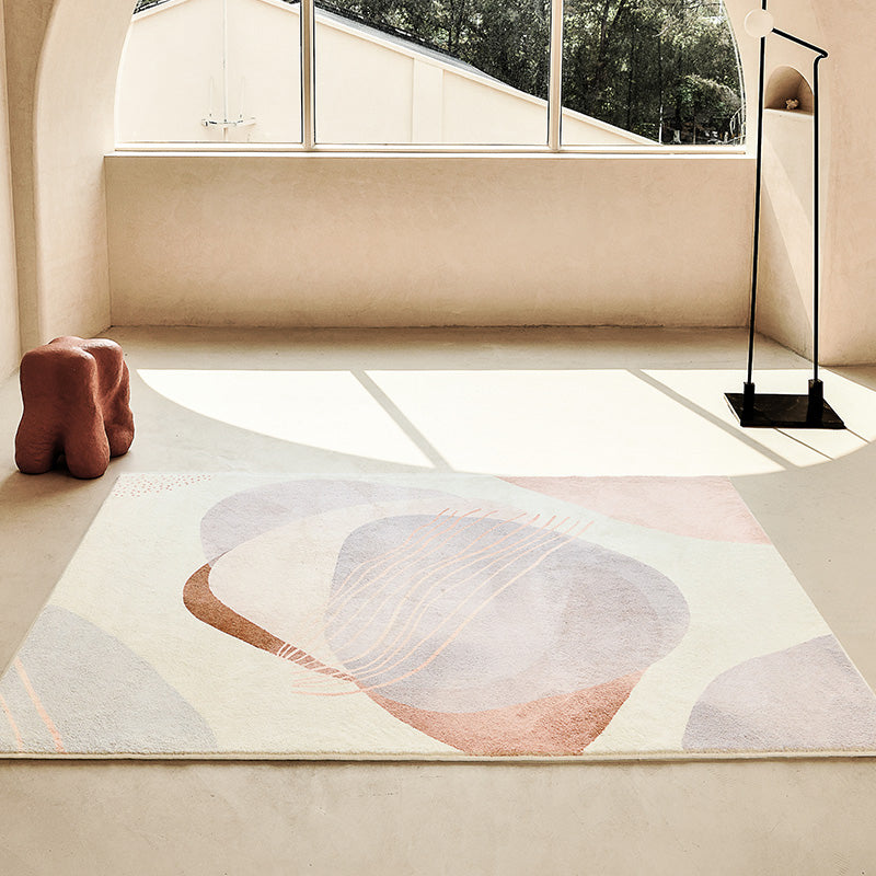 Modern Living Room Rug Color Block Polyester Area Rug Non-Slip Backing Area Carpet