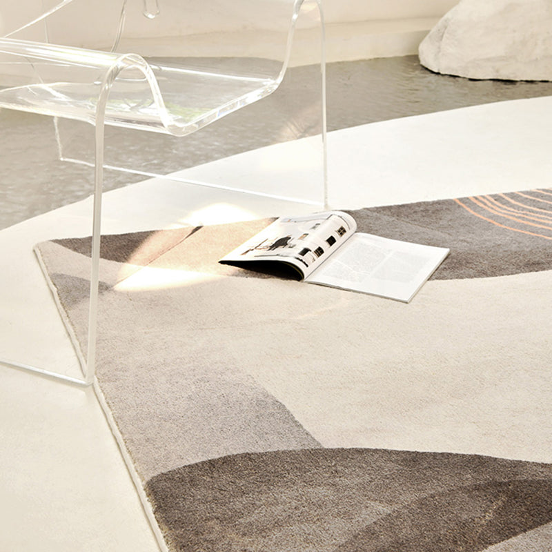 Modern Living Room Rug Color Block Polyester Area Rug Non-Slip Backing Area Carpet