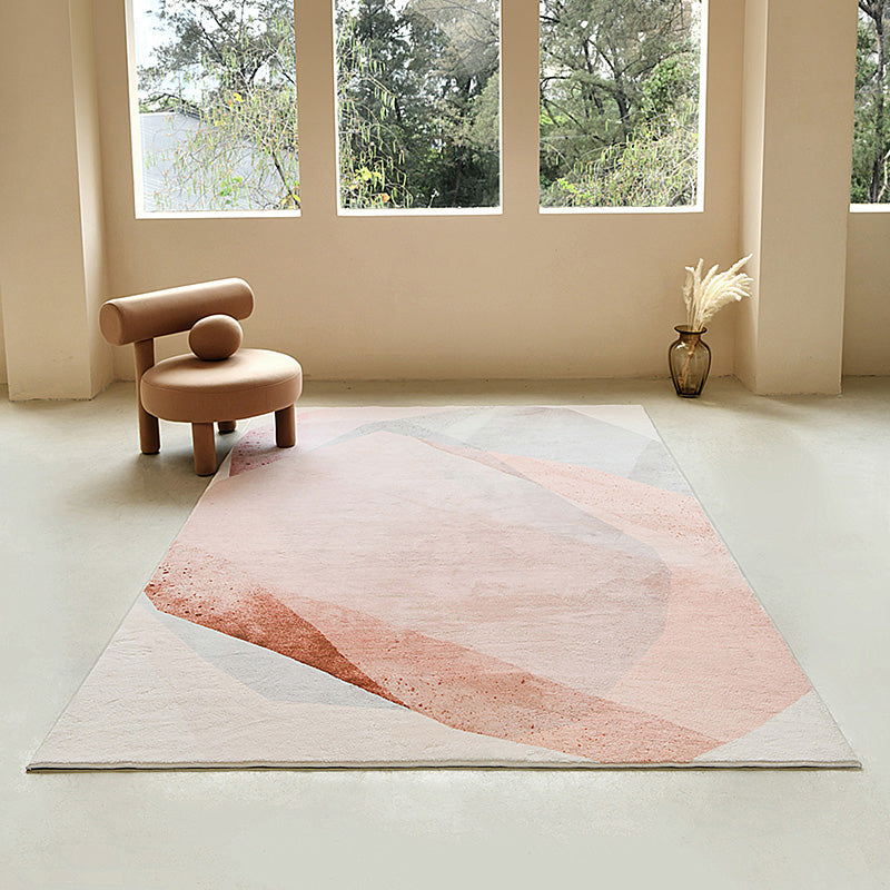 Modern Living Room Rug Color Block Polyester Area Rug Non-Slip Backing Area Carpet