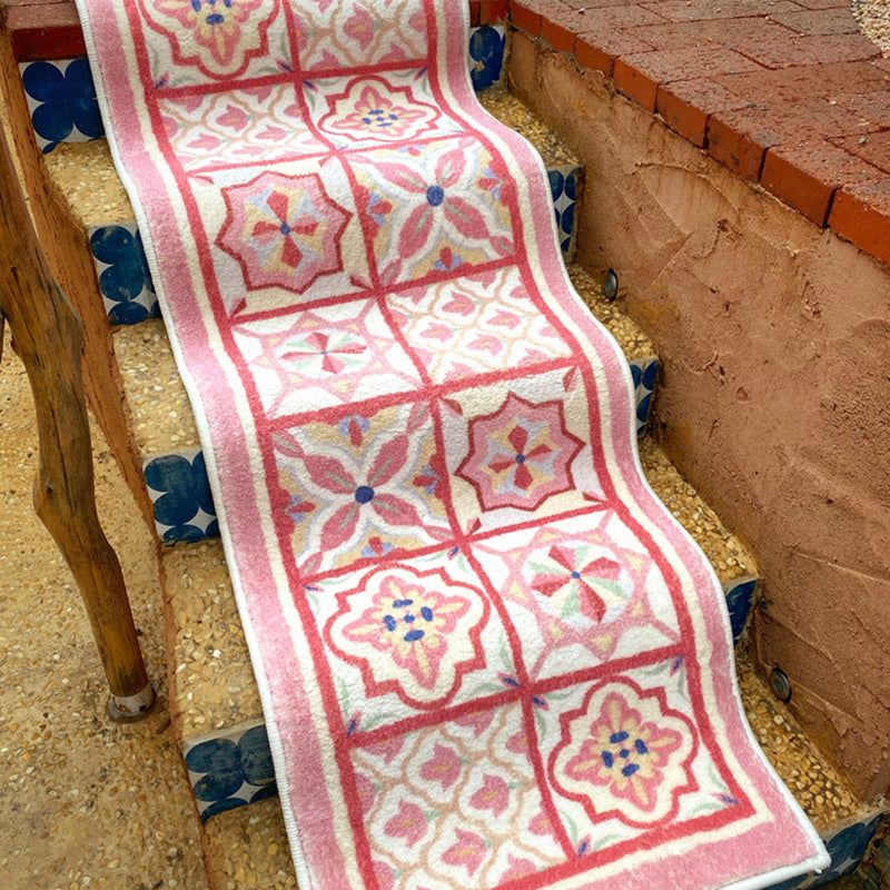 Roze bloem tapijten polyester Noordse vloerkleed niet-slip achterste tapijt voor huisdecoratie