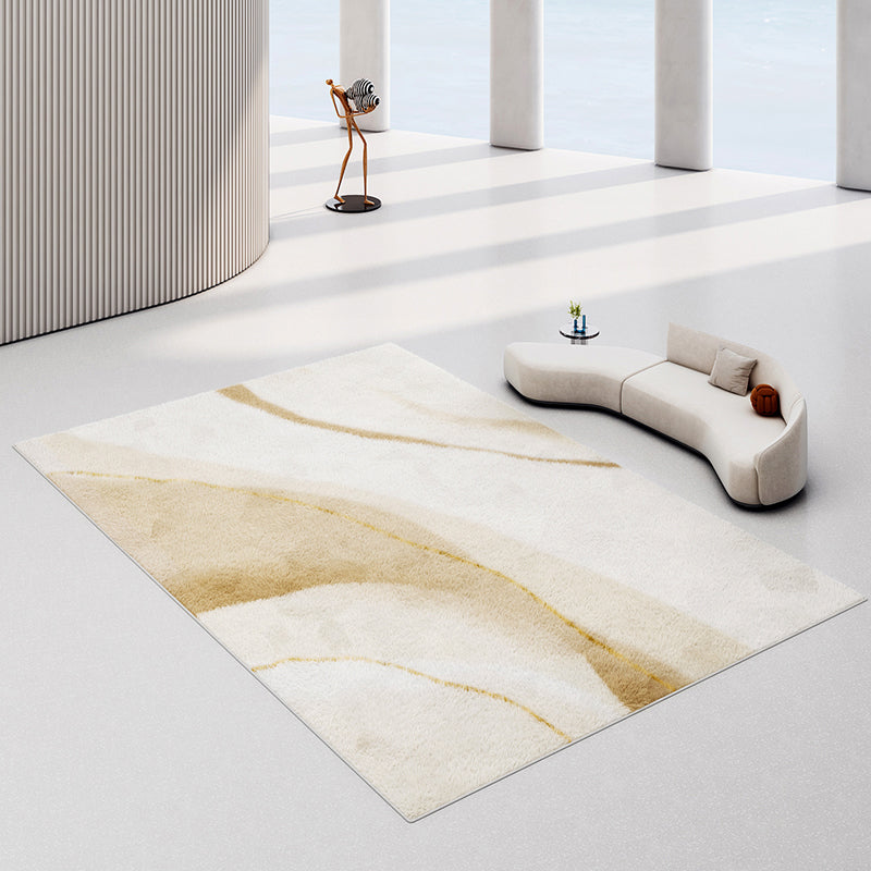 Modern Drawing Room Area Rug Khaki Polyester Area Carpet Non-Slip Backing Area Rug