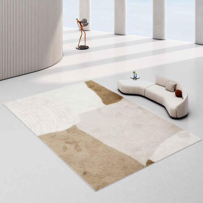 Modern Drawing Room Area Rug Khaki Polyester Area Carpet Non-Slip Backing Area Rug
