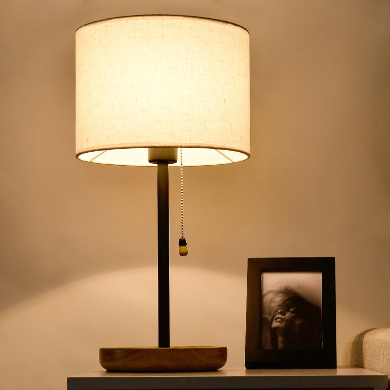 Modernistische cilindertaak Lichte stof 1 lampleislamp in zwart/vlas met trekketting