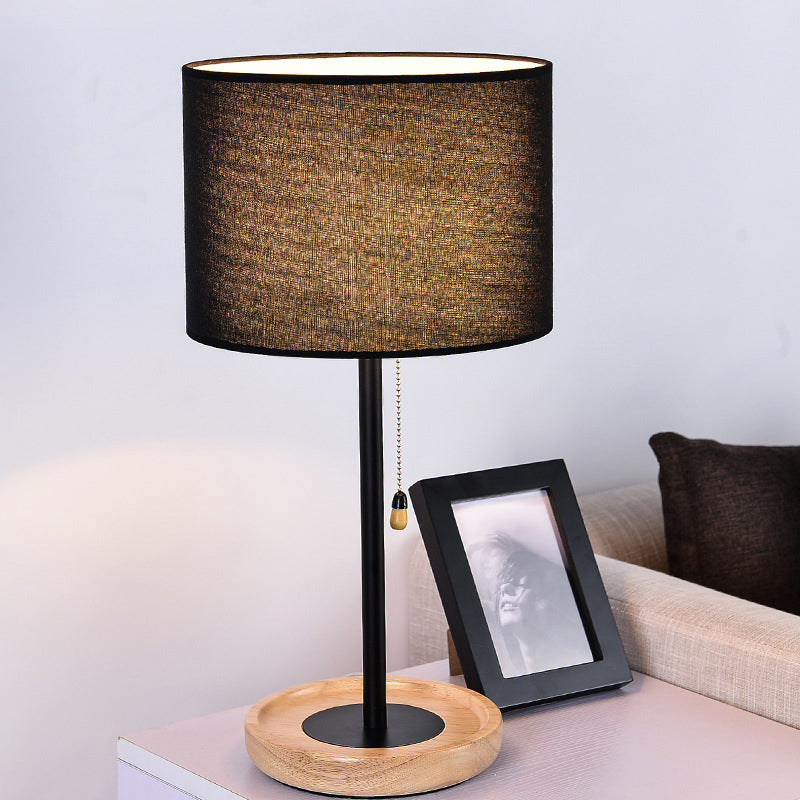 Modernistische cilindertaak Lichte stof 1 lampleislamp in zwart/vlas met trekketting
