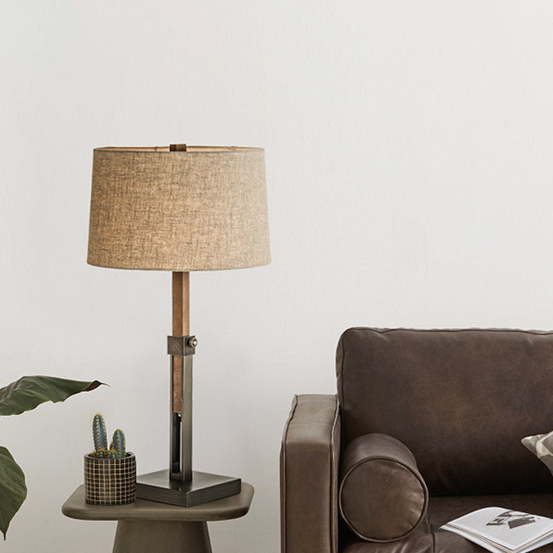 1 Attività da letto 1 illuminazione moderna lampada da comodino di lino con tonalità in tessuto tamburo