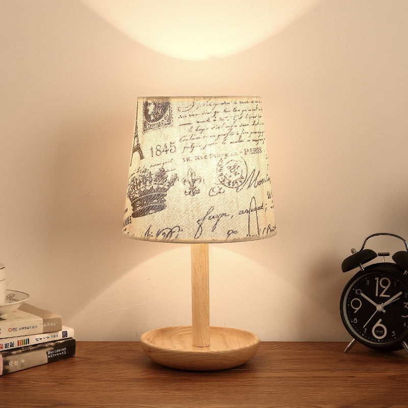 Iluminación de tareas de sombra cónica de tela contemporánea 1 lámpara de lectura de la cabeza en madera para estudio