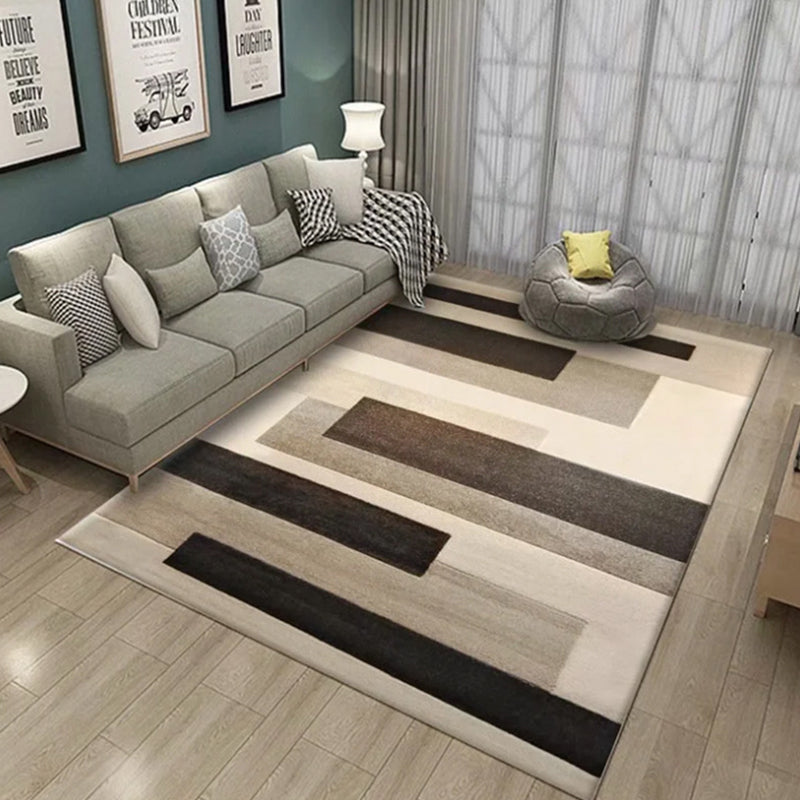 Zwart gestreepte tapijten Polyester Modern Rug Stain Resistant Rug voor woonkamer
