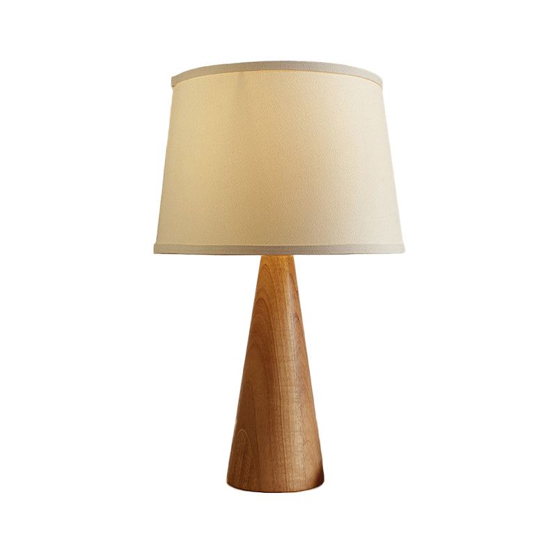 Tavolo da tessuto ombreggiato luce moderna 1 lampada da comodino bianco, base marrone conica
