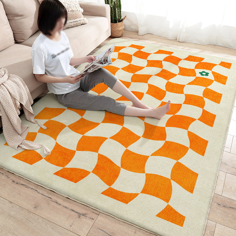 Green Modern Rug Polyester Grid Area Rug Stain Resistant Rug for Living Room