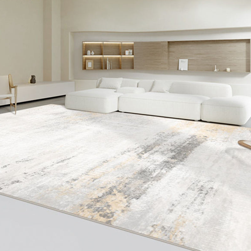White Modern Carpet Abstract Pattern Polyester Area Rug Stain Resistant Rug for Drawing Room
