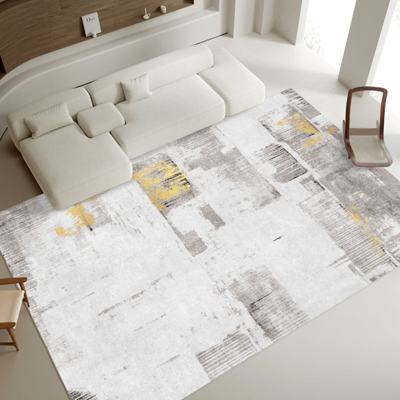 White Modern Carpet Abstract Pattern Polyester Area Rug Stain Resistant Rug for Drawing Room