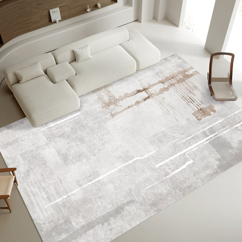 White Modern Carpet Abstract Pattern Polyester Area Rug Stain Resistant Rug for Drawing Room