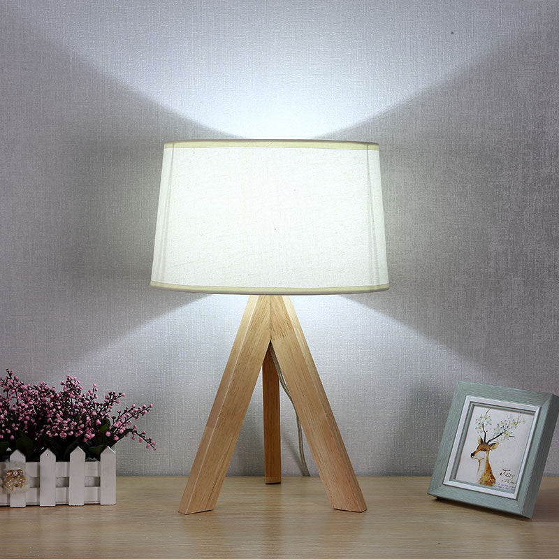 Lampada da comodino a tamburo affusolato modernista in tessuto con 1 lampada da lettura a testa in bianco