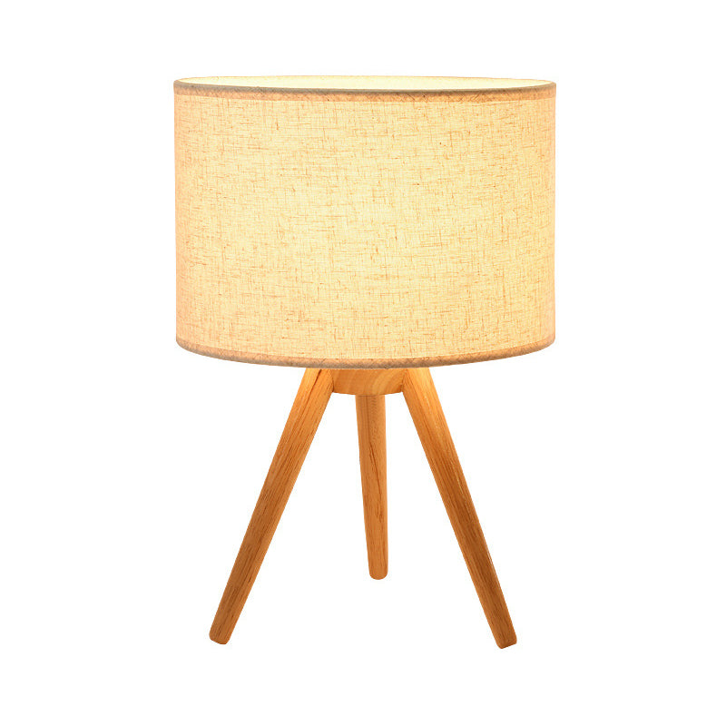 1 Bulb Bedside Task Lighting Modern Wood Night Table Lamp with Cylinder Fabric Shade