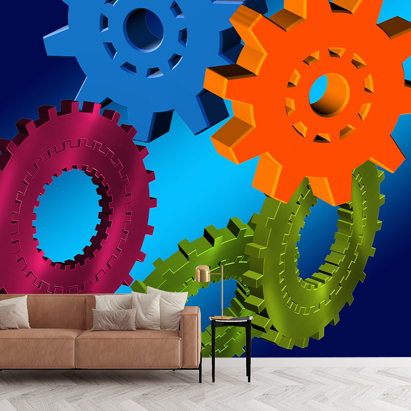 Industrial Gear Mural Wallpaper Mildew Resistant Wall Covering for Garage