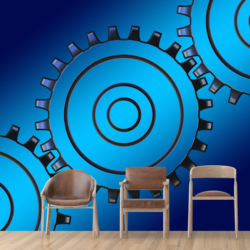 Industrial Gear Mural Wallpaper Mildew Resistant Wall Covering for Garage