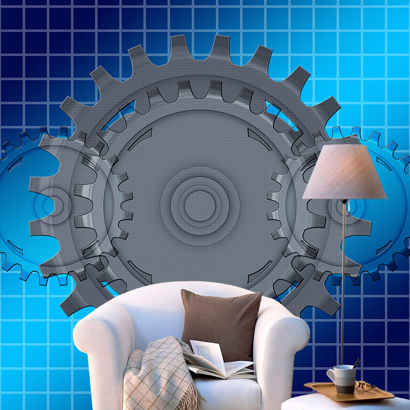Industrial Gear Mural Wallpaper Mildew Resistant Wall Covering for Garage