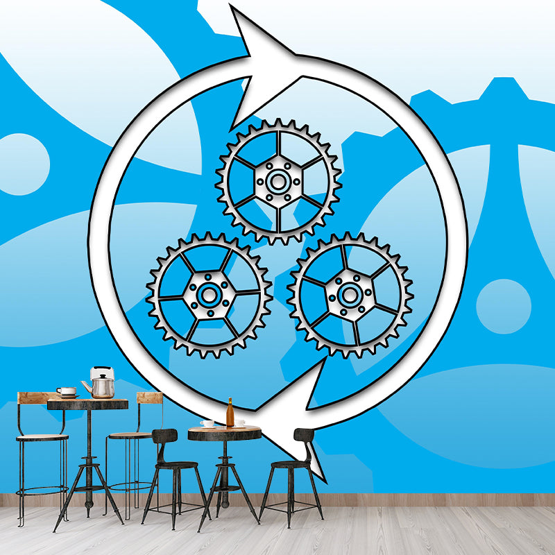 Industrial Gear Wall Mural Wallpaper Mildew Resistant Wall Covering for Garage
