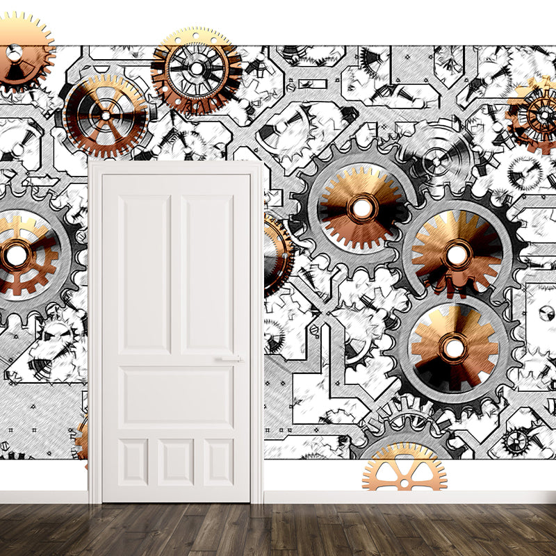 Industrial Gear Wall Mural Wallpaper Mildew Resistant Wall Covering for Wall Decor