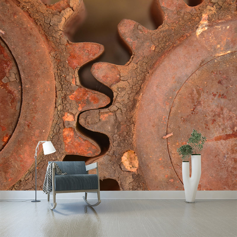 Metal Gear Mural Wallpaper Mildew Resistant Wall Covering for Decoration