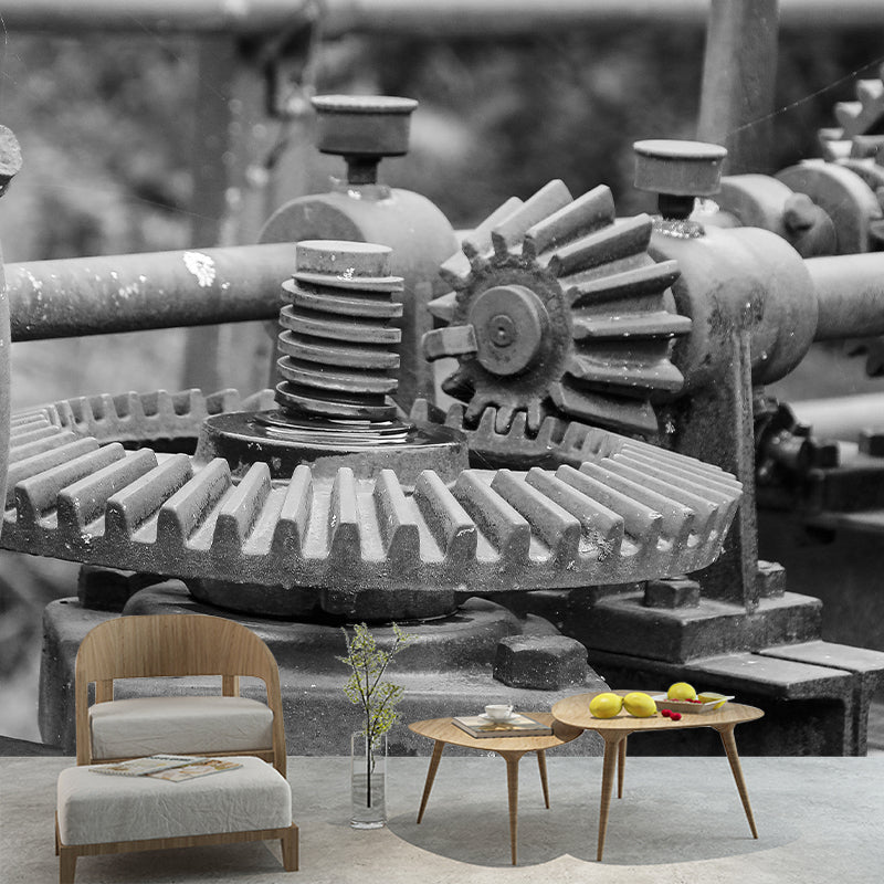 Metal Gear Mural Wallpaper Mildew Resistant Wall Covering for Decoration