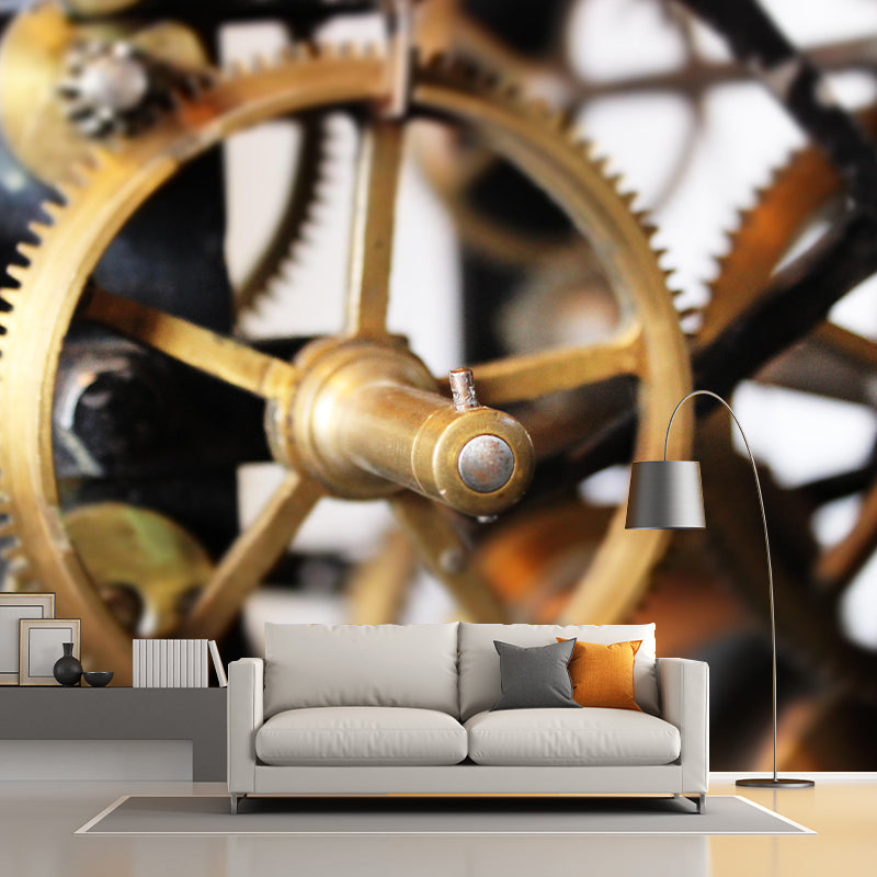 Metal Gear Mural Wallpaper Mildew Resistant Wall Covering for Decoration