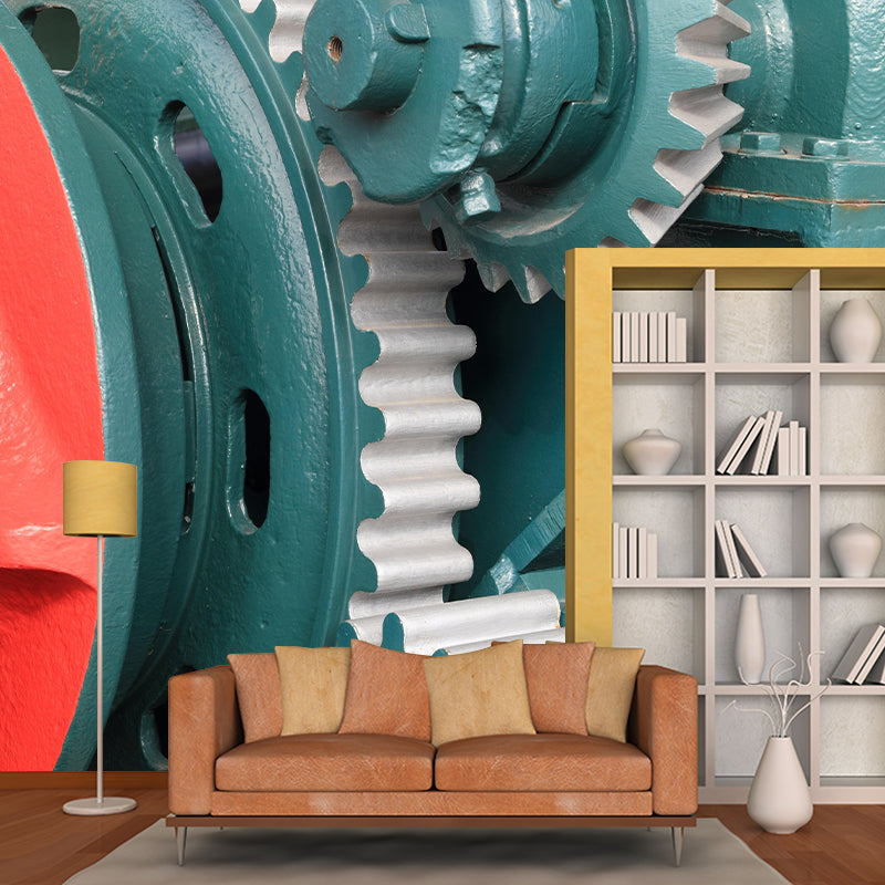 Metal Gear Mural Wallpaper Mildew Resistant Wall Covering for Decoration