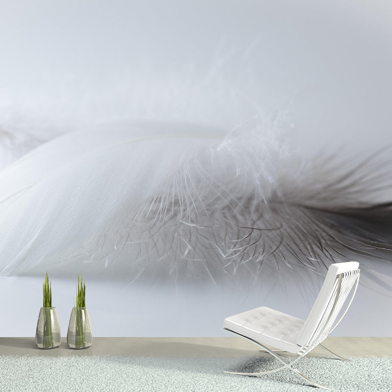 Soft Bird Feather Mural Wallpaper Mildew Resistant Wall Covering for Decoration