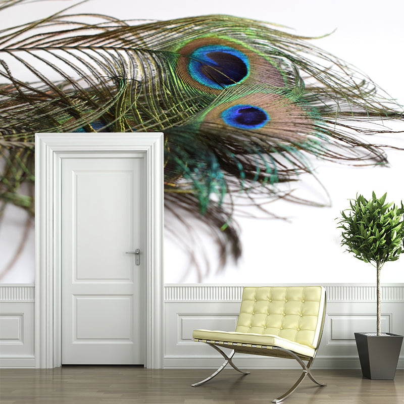 Peacock Feather Mural Wallpaper Mildew Resistant Wall Covering for Decoration