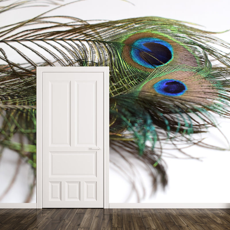 Peacock Feather Mural Wallpaper Mildew Resistant Wall Covering for Decoration