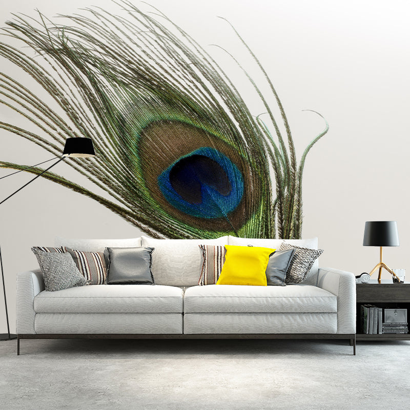 Peacock Feather Mural Wallpaper Mildew Resistant Wall Covering for Decoration