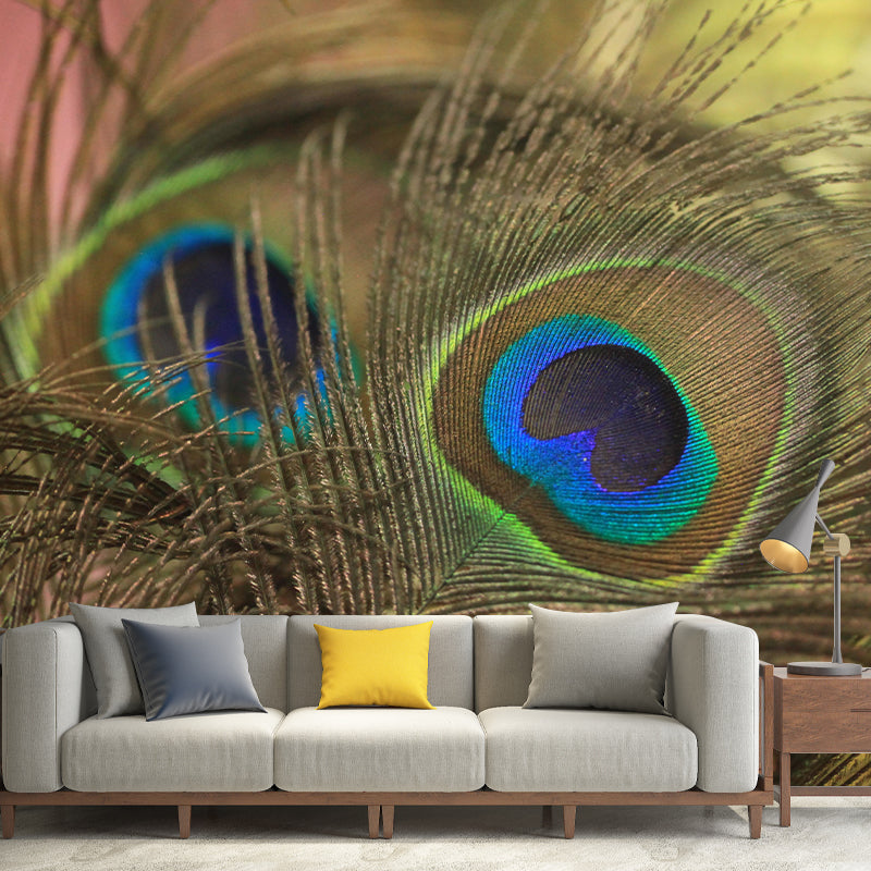 Peacock Feather Wall Mural Wallpaper Mildew Resistant Wall Covering for Decoration