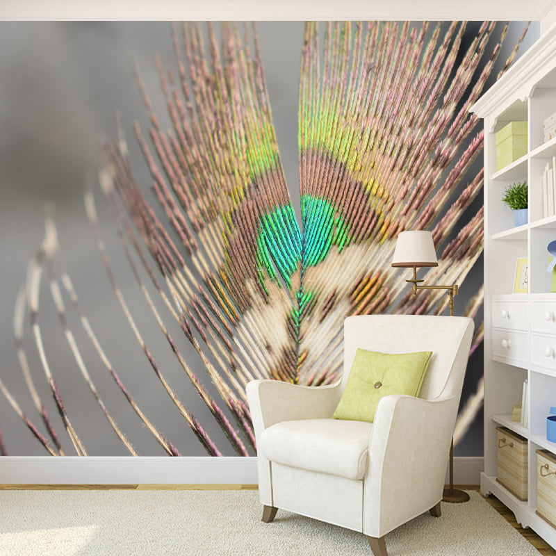 Peacock Feather Wall Mural Wallpaper Mildew Resistant Wall Covering for Decoration