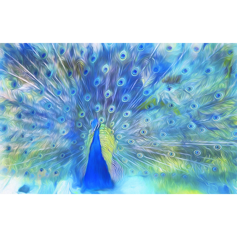 Tropical Peacock Illustration Mural Wallpaper for Sitting Room Wall Covering in Soft Color