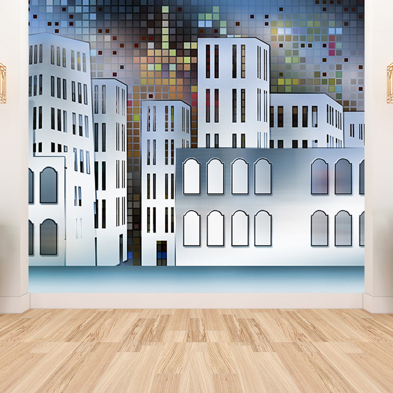 Modern City Illustration Mural Wallpaper for Living Room Wall Covering in Soft Color