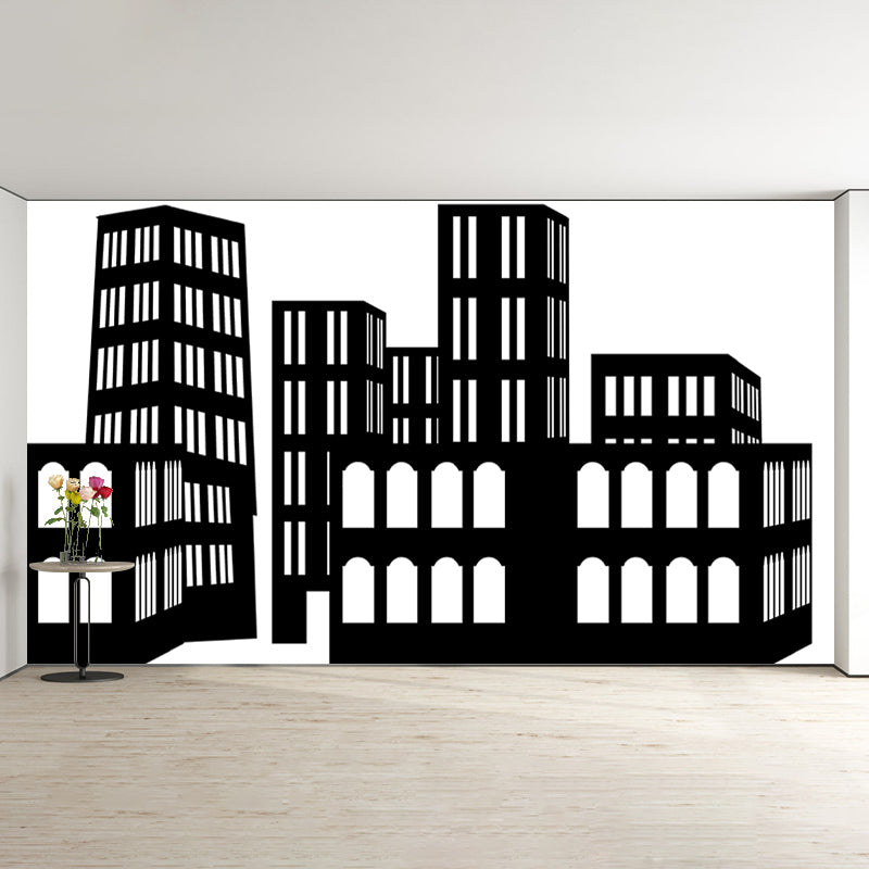 Modern City Illustration Mural Wallpaper for Living Room Wall Covering in Soft Color