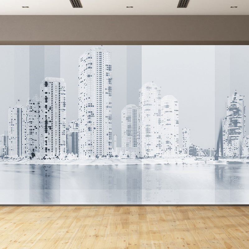 Modern City Illustration Mural Wallpaper for Living Room Wall Covering in Soft Color