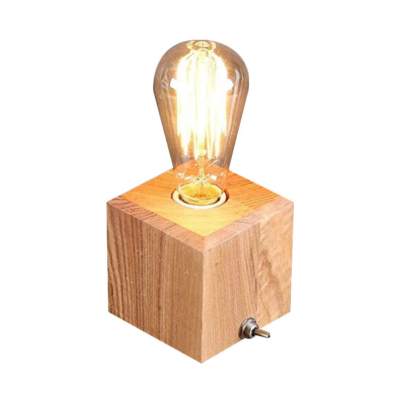 Wood Square Table Light Contemporary 1 Bulb Small Desk Lamp in Beige for Living Room