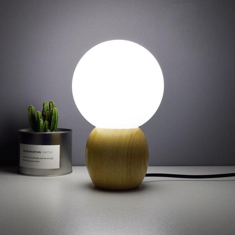 White Glass Spherical Task Lighting Contemporary 1 Bulb Reading Book Light in Wood
