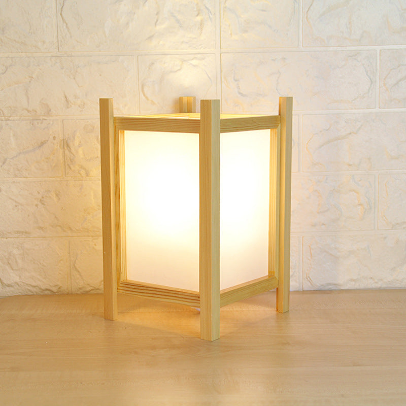 Contemporary 1 Head Desk Light Beige Rectangular Night Table Lamp with Wood Shade