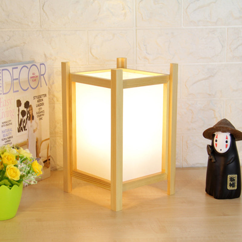 Contemporary 1 Head Desk Light Beige Rectangular Night Table Lamp with Wood Shade
