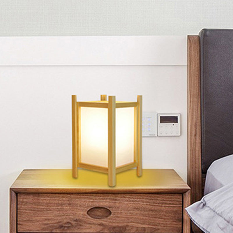 Contemporary 1 Head Desk Light Beige Rectangular Night Table Lamp with Wood Shade