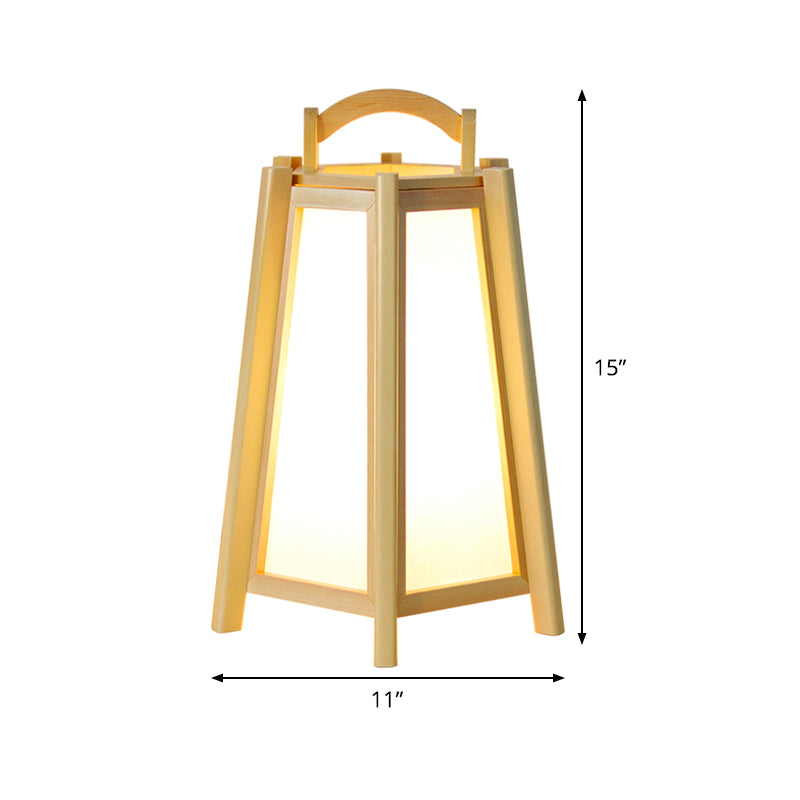 Japanische sich verjüngte Form -Aufgaben beleuchtet Holz 1 Kopf Nachttisch Lampe in Beige mit Griff