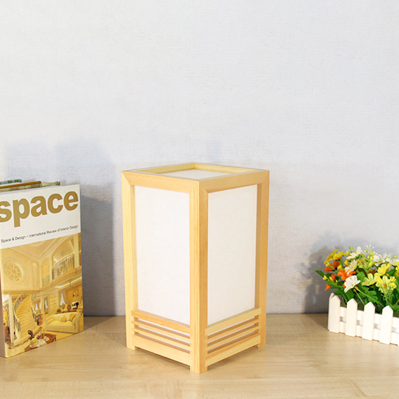 Modern Rectangle Table Light Wood 1 Bulb Small Desk Lamp in Beige for Living Room