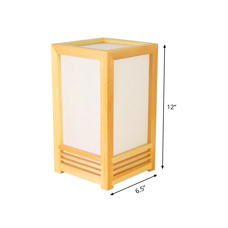 Modern Rectangle Table Light Wood 1 Bulb Small Desk Lamp in Beige for Living Room