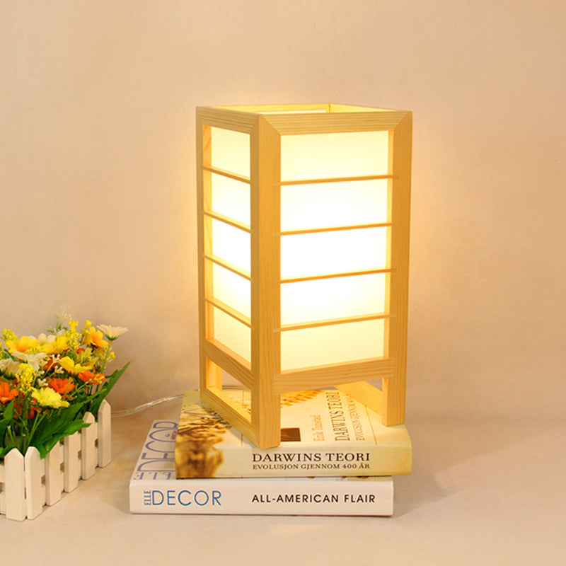 1 Éclairage d'étude à la tête Light Japonais de lecture beige avec une teinte en bois rectangulaire