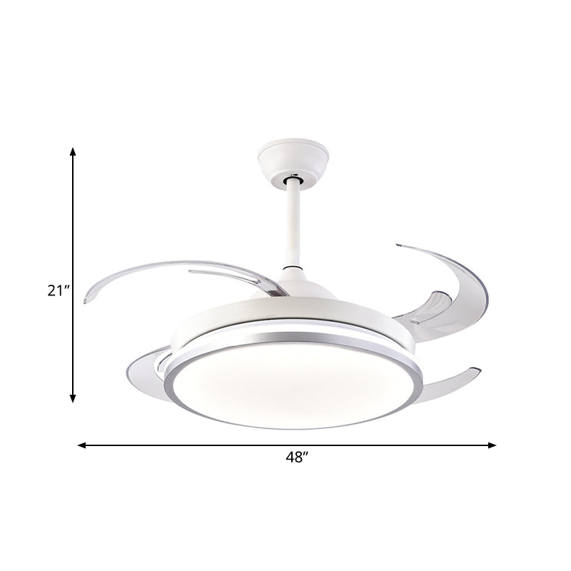 Lámpara de ventilador de techo circular moderna LED METAL SEMI SEMPLA DE MONTAJE EN BLANCO CON 8 HOJAS PARA DORMITORIO, 48 "W