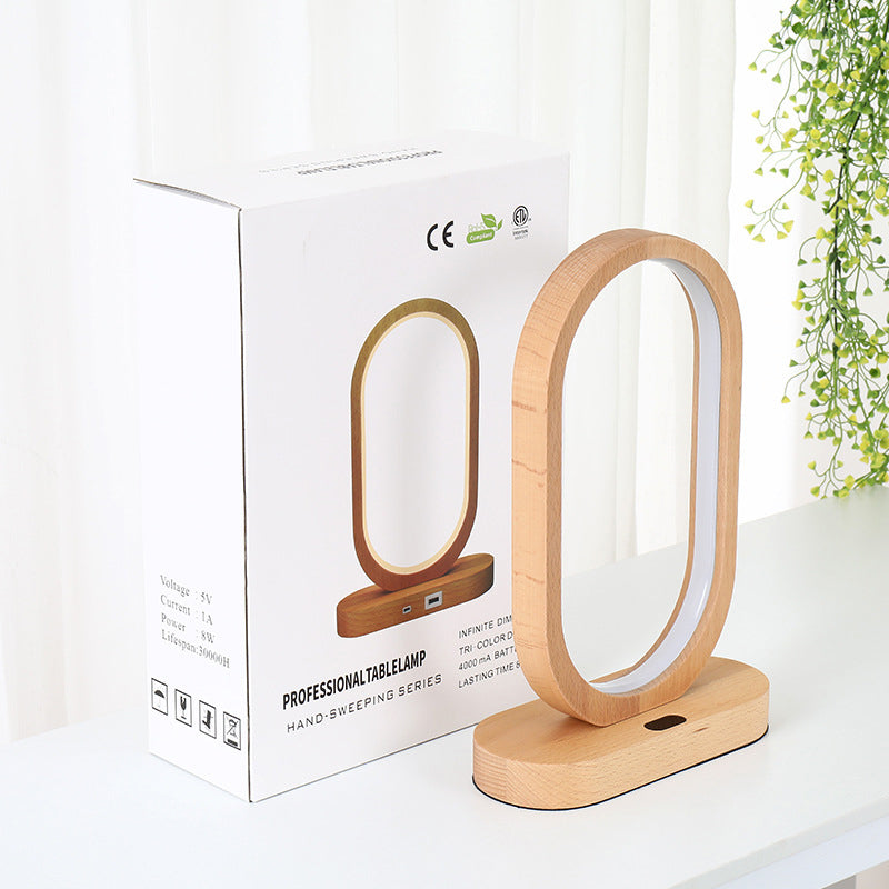 Lampada da comodino a LED contemporanea Lampada da lettura oblunga beige con paralume in legno