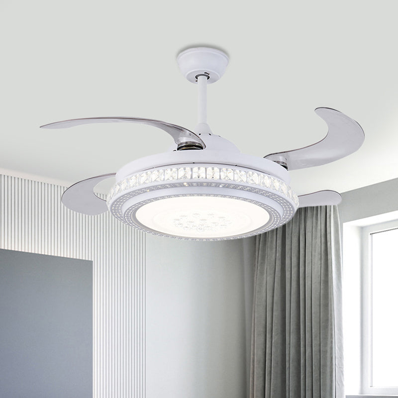 42 "W Métal circulaire suspendu à la lampe à fans contemporaine LED CHAMBRE SEMI FLUX MONT LUMIÈRE EN BLANC avec 4 lames, télécommande / conversion de fréquence et télécommande