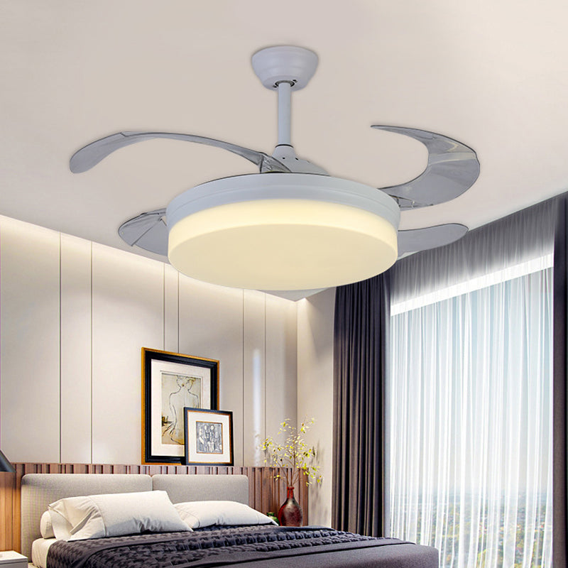 42 "brede minimalisme ronde hangerse ventilatorverlichting LED Acryl semi -spoelmontage in wit met 4 messen, externe/wandregeling/afstandsbediening en wandregeling